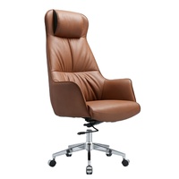Chaise de bureau de luxe pour PDG, dossier haut, cuir PU marron, ergonomique, pivotante, réglable, chaise de bureau de direction moderne