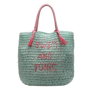 Bolso de Mano Tejido de Paja Verde Menta Fresco de Gran Capacidad Estilo Vacaciones en la Playa, Bolso de Hombro Tipo Tote - Product Image 5