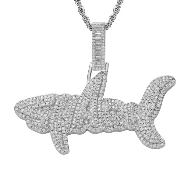 YYN Hip Hop Shark Pendant Necklace Iced CZ Bling Brass Gold/Silver Plated Chain Street Style Bulk Supply Unisex