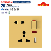Prise murale universelle multifonction 5 broches avec chargeur USB et voyant néon, fourniture en gros d'usine OEM
