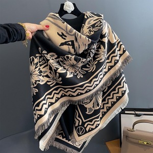 2025 New Large Praça Macio Cashmere Sentimento Xales Inverno Grosso Quente Pashmina Cachecóis Flor Padrão Cobertor Envoltórios Mulheres Cachecol
