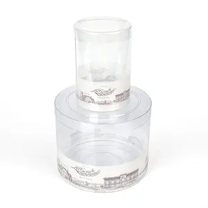 Tarro transparente PET Cilindro de plástico Caja de embalaje de galletas redondas con tapa transparente