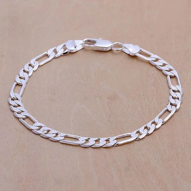 Mode Bruiloft Leuk Cadeau 925 Zilveren Kleur 6Mm Ketting Voor Mannen Vrouwen Sieraden Mooie Gestempelde Armband