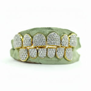 Grillz Personalizados de Color Blanco con Polvo de Diamante y Corte Estilo Hip Hop, Plata de Ley 925, Oro 10K/14K, Joyería de Lujo para Compromiso - Product Image 1