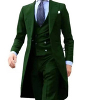 Costume Homme de Luxe 3 Pièces Col Cranté Un Bouton Queue de Pie Mariage Travail Coupe Ajustée Smoking Long Blazer Gilet Pantalon Rouge Bordeau