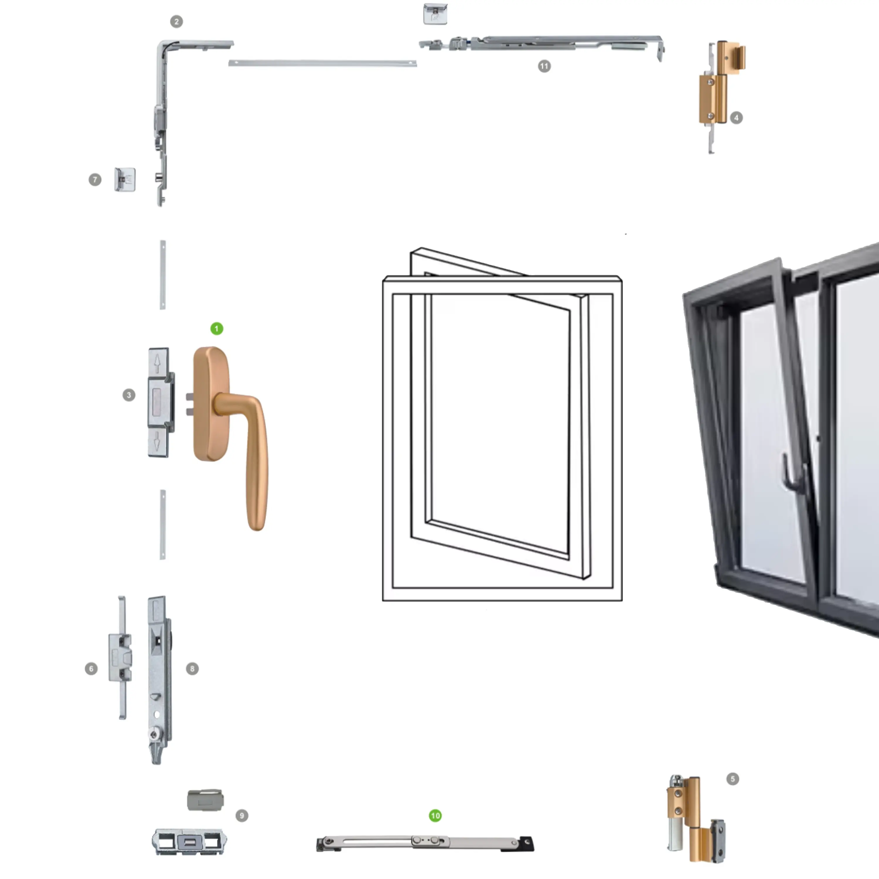 Acessórios de alta qualidade para janelas, acessórios para janelas inclinadas e giratórias, conjunto de acessórios para sistema de hardware