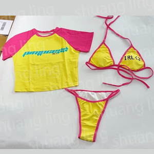Conjunto de bikini de 2 piezas para niña, Camiseta corta a juego para bebé, traje de baño con logotipo personalizado, ropa de playa para mujer - Product Image 2