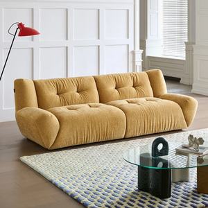 أريكة زايشاين الفرنسية الفاخرة ذات الطراز الرجعي من القطيفة الصفراء، طقم أريكة لغرفة المعيشة بثلاثة مقاعد، أريكة مصممة للشقق والفيلات - Product Image 2