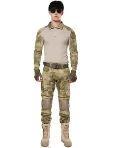 Tactical-Heren Multicam Lange Mouw T-Shirt Broek Voor Heren Bdu Camo Kleding Met Kniebeschermers