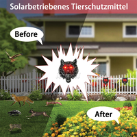 Vente en gros d'extérieur à LED solaire rouge en forme de loup pour effrayer la faune, lutte contre les rongeurs, répulsif solaire extérieur pour animaux