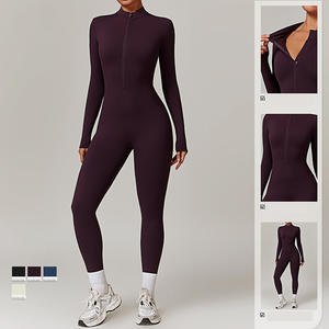<span class=keywords><strong>Combinaison</strong></span> à manches longues à carreaux pour femmes une pièce Body d'entraînement de gymnastique de yoga en grande taille en gros pour adultes - Product Image 3