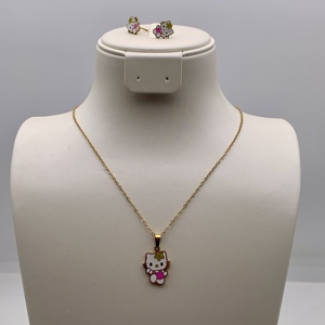 Set Perhiasan Anak Karakter Kate Cat dari Baja Anti Karat Elfic Dubai, Kalung dan Anting, Perhiasan Kartun untuk Wanita dan Anak Perempuan - Product Image 3
