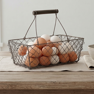 Home <b>Egg</b> <b>Basket</b> In Wrought Iron With Rustic Wooden Handle Perfect For Stylish <b>Egg</b> Storage And Kitchen Display - Product Image 1
