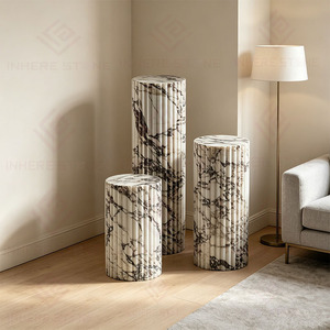 Socle en Pierre Naturelle Sculpté à la Main, Plinthe Cannelée pour Salon, Meuble en Travertin, Présentoir, Table <span class=keywords><strong>d</strong></span>'Appoint, Colonne - Product Image 6