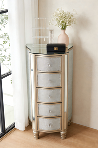 Cómoda Moderna Hecha a Mano con 5 Cajones, Adornada con Diamantes Triturados y Vidrio Craquelado, Mueble para el Hogar, Hotel, Apartamento, Entrada, Sala de Estar - Product Image 5