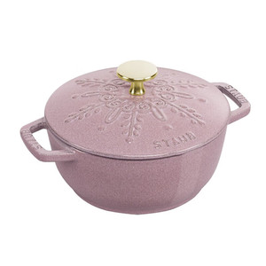 Staub Enameled <b>Cast</b> Iron Dutch Oven 24Cm Cherry Blossom Pink Snowflake Pattern Oven Safe - Product Image 1