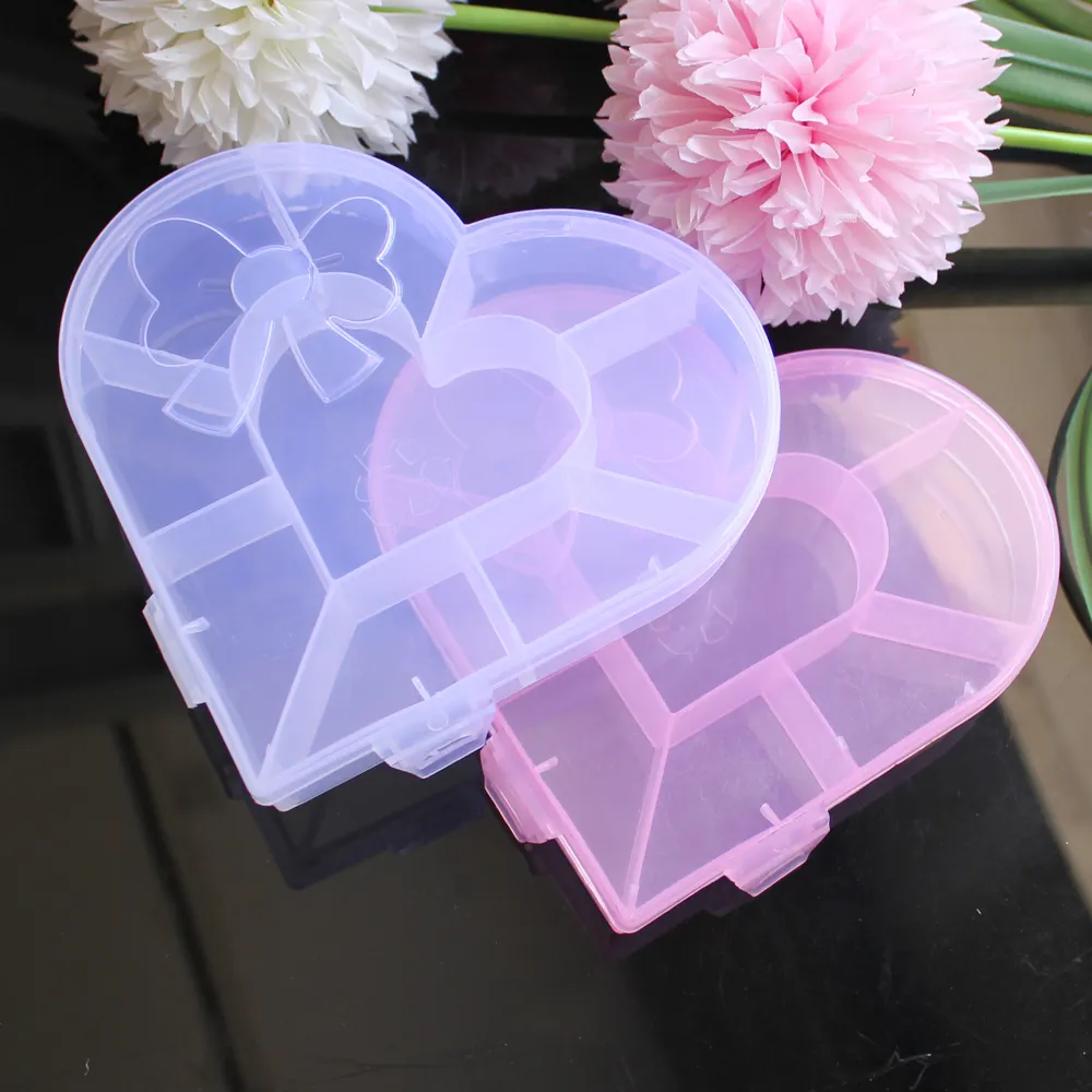 Small Heart Box Clear Storage For DIY Accessory Nail Art Jewelry Beads Crafts Portable Organizer Plastic Container Case