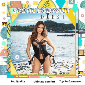 Latex Leather Bodysuit Teddy Lingerie Set Women's Sexy Underwear with Open Lace Bra <b>Pole</b> <b>Dance</b> Inspired with Cute Bow Seduction - Product Image 2