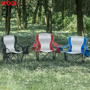 Woqi เก้าอี้พับได้สำหรับผู้ใหญ่, เก้าอี้พับขนาดใหญ่พร้อมที่วางแก้วและกระเป๋าเก็บของ