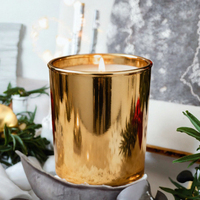 Bougeoir de Noël de luxe 7oz 10oz, pot à bougie en verre rond doré vide et écologique avec couvercle et boîte