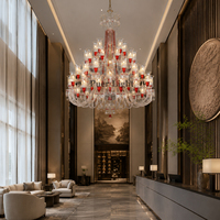 Lustre en cristal européen sur mesure pour hôtel, villa, style rétro luxueux, design créatif inspiré des bougies rouges, luminaire suspendu pour hôtel