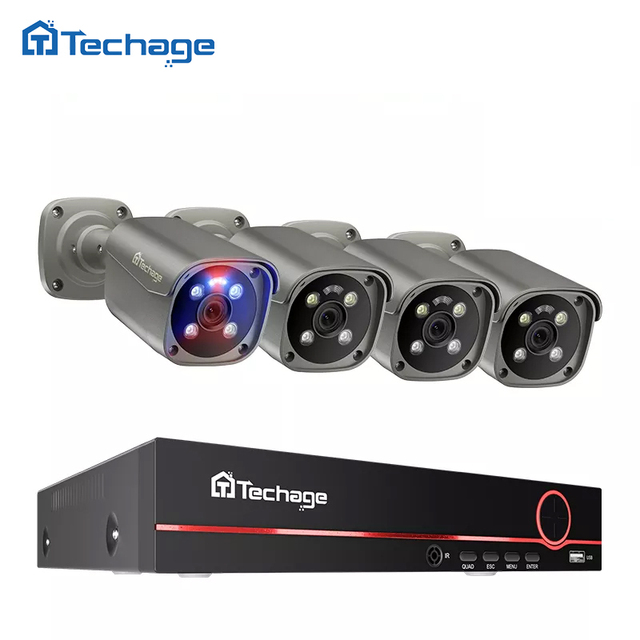 Techage 8Mp Poe Ptz Security Ip Camera System Outdoor Waterproof Audio Two-Way Audio Face Detect Cctv Video Surveillance Set