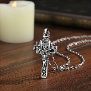 <span class=keywords><strong>Collier</strong></span> Crucifix Jésus en Laiton Plaqué <span class=keywords><strong>Argent</strong></span> Vieilli, Pendentif Croix INRI IHS, Médaille Religieuse Catholique, Bijou Pendentif - Product Image 3