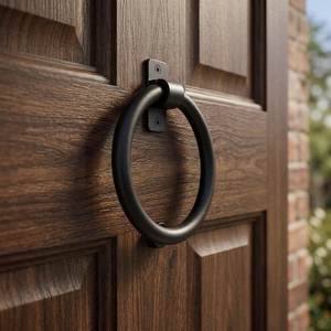 Heurtoir de porte à anneau en métal noir élégant Design moderne et durable pour une élégance intemporelle et des entrées de maison élégantes - Product Image 1