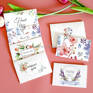 Cartes de remerciement pour petites entreprises avec logo personnalisé, motif estampé avec feuille, papier recyclé, commande en gros pliable A6 - Product Image 1