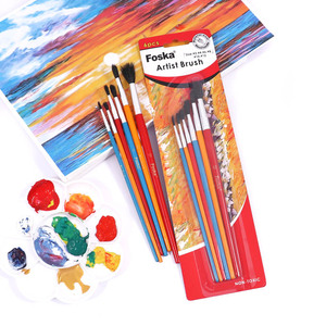 Set di 6 <span class=keywords><strong>Pennelli</strong></span> Foska <span class=keywords><strong>per</strong></span> <span class=keywords><strong>Pittura</strong></span> a Olio e Acquerello con Manico in Legno e Setole in Lana, Confezionati in Blister - Product Image 1