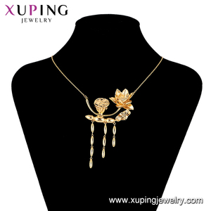 46866 xuping <strong>Copper</strong> <strong>Alloy</strong> <strong>Jewelry</strong> 24k Dubai Gold Color Lotos Flower Pendant Necklace - Product Image 6