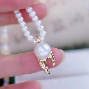 S925 Silver Pendant and <b>Jade</b> Necklace with 9-11mm Round Beads DIY Pearl Accessories 31171 - Product Image 1