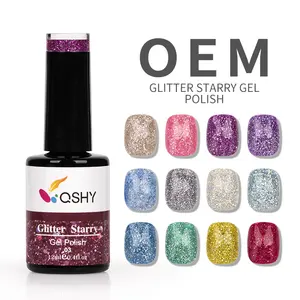 QSHY nail brand custom 12 colors reflective Glitter gel polish collection flash Glitter Starry Gel