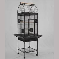Grande cage à oiseaux noire en fer avec roulettes, plateau coulissant et toit en dôme pour perroquets, commande en gros