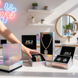 Boîte à bijoux en papier laminé finition brillante pour bijoux de mode, expédition en gros, emballage postal, boîte cadeau en carton rigide - Product Image 5