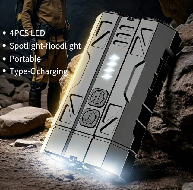 700 Lumens Powerful Dual Light Source Mini Flashlight Portable Flat Pocket Magnetic Flood Spot Light Rechargeable EDC Flashlight
