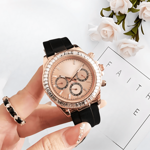 Reloj deportivo personalizado resistente al agua para hombre, reloj cronógrafo de lujo para hombre, dorado, con incrustaciones de diamantes, correa de silicona negra, relojes de pulsera - Product Image 2