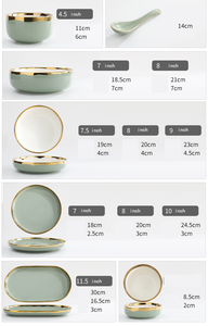 Service de vaisselle de luxe en porcelaine céramique vert clair avec bord doré de haute qualité pour la cuisine - Product Image 6