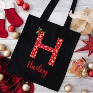 Keymay Custom Printed Christmas Casual Canvas Tote Bag <b>Open</b> Closure Ladies Travel Beach Shopping Handmade Holiday Gifts Cotton - Product Image 1