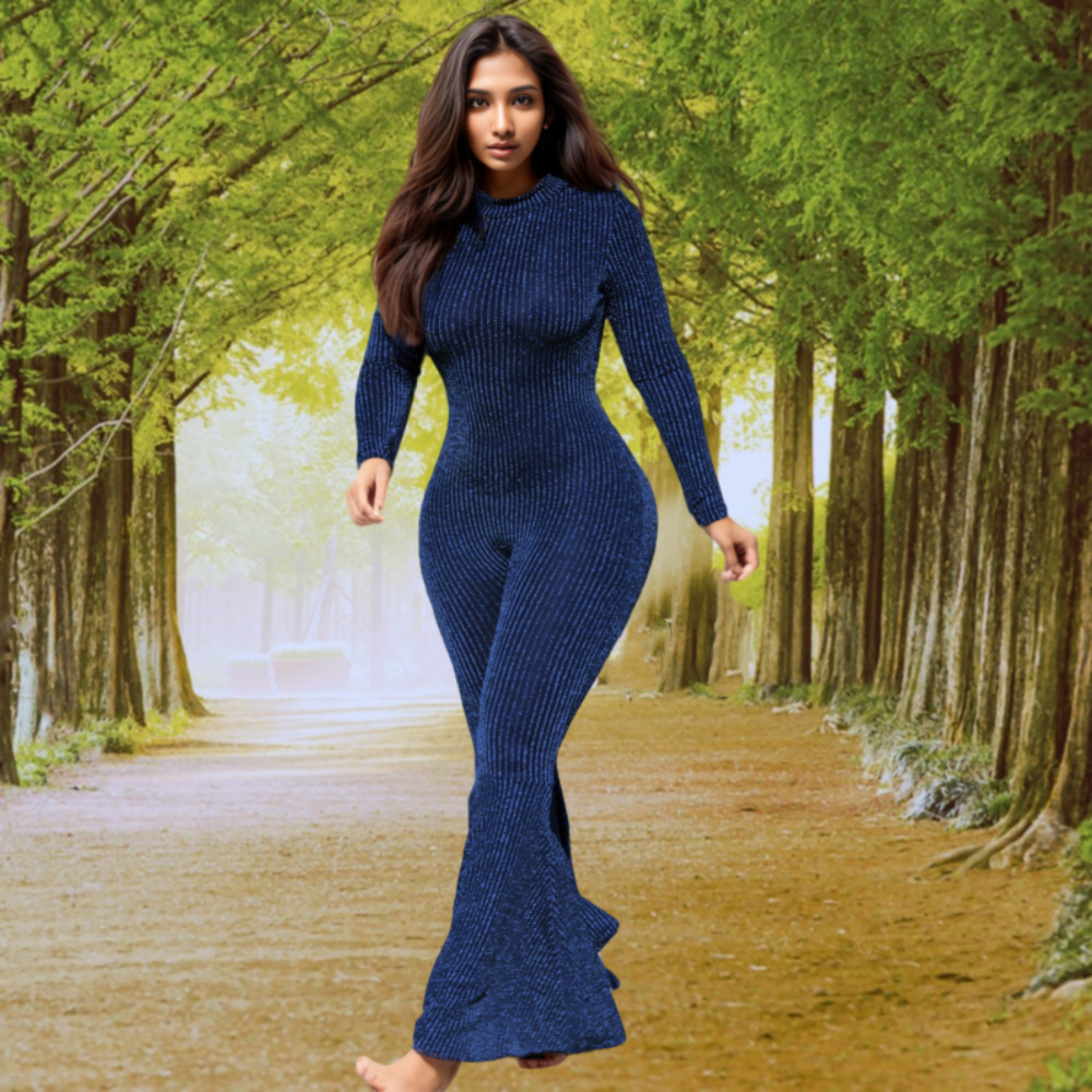 10711-MX11 Fall Bell Bottom Pants Long Sleeve Elastic One