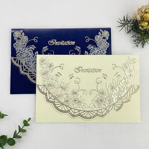 China fábrica estoque personalizado design luxuoso papel dobrado cartão do convite com preço acessível para o cumprimento do aniversário do casamento