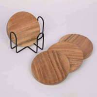 Ensemble de sous-verres en bois d'acacia de qualité supérieure, sous-verres ronds en BAMBOU naturel pour café et thé avec support en métal noir