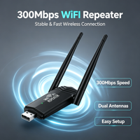 Répéteur WiFi USB 300 Mbps 2,4 GHz Portable, Extension de Portée Sans Fil avec Deux Antennes à Gain Élevé, Amplificateur de Signal Longue Portée OEM
