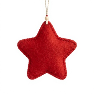 Adornos Navideños Grandes Personalizados de Fieltro Ecológico en Forma de Estrella Roja, Bordado de Copos de Nieve Blancos, Hechos a Mano para Interiores - Product Image 4