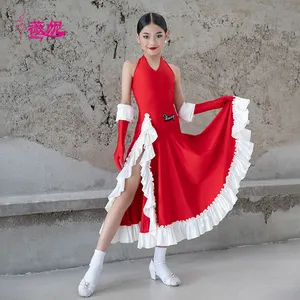 1Kids Girls Praise Dancing Dress Patchwork Sleeveless Asymmetrical Hem Dress Modern Lyrical Dance Costume