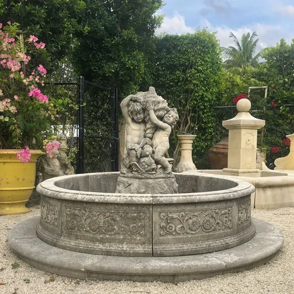 Piscina de mármol antigua de Color oscuro, juguete de piscina, Cherub, estatuas, fuente para paisaje