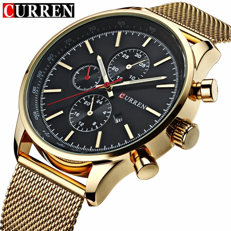 CURREN 8227 popular golden men quartz watch futuristic Mesh band Waterproof Calendar big Leisure watch design