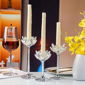 Customized Multi Size High Quality Crystal Silver Diamond Filled Transparent <strong>Lotus</strong> Glass <strong>Candle</strong> <strong>Holder</strong> - Product Image 1