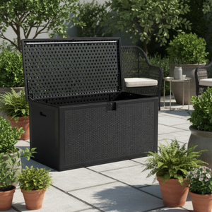 Boîte de rangement extérieure <span class=keywords><strong>en</strong></span> HDPE de 190 gallons, directement de l'usine, et table d'appoint pour meubles de patio, pour accessoires de <span class=keywords><strong>piscine</strong></span> et de jardin, noir et marron - Product Image 6
