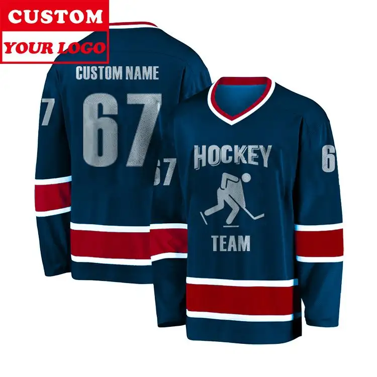 Nom et numéro de joueur personnalisé Imprimer pas cher personnalisé tour de cou en nylon tour de cou maillots de hockey hommes personnalisés